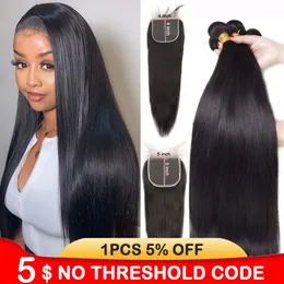 Synthetic S Modern Show 5x5 HDレースClre with Bundles Brazilian Human Hair Straight Natural Weave 230928