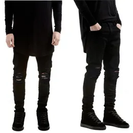 Czarne rozryte dżinsy Mężczyźni z dziurami Dżins Super chudy słynna marka designerska Slim Fit Pants Pantat Biker Dżinsy Wholle309g