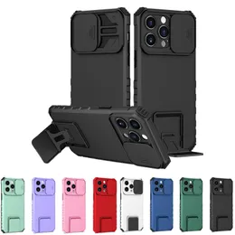 Shockproof Hybrid Dual Layer Kickstand Cases For iPhone 15 Pro Max 14 13 12 11 XR XS X 8 7 Slide Camera Protection Bracket Phone Covers