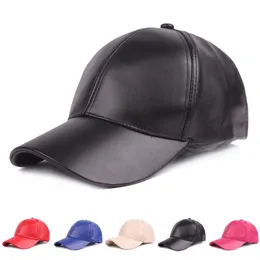 Homens de moda Mulheres 6 Painel Esportes Faux Leather Baseball Cap ajustável Longo Brim Protection Hat Hat Travel Cap Peaked199c