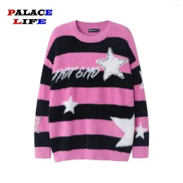 Men's Sweaters Harajuku Star Embroidery Pullover Patchwork Autumn Winter Knit Sweater Men Vintage Casual Streetwear Unisex Loose Fashion