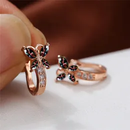 Stud Rainbow Crystal Hoop Earrings Multicolor Zircon Small Butterfly Rose Gold Color Wedding For Women Boho Jewelry 230928
