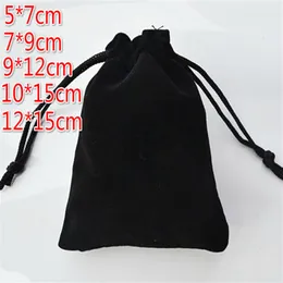 Ship 100pcs Various Sizes 5 7cm 7 9cm 9 12cm 10 15cm 12 15cm Black Velvet Bag Jewelry Bags Wedding Party Candy Beads Christmas264D