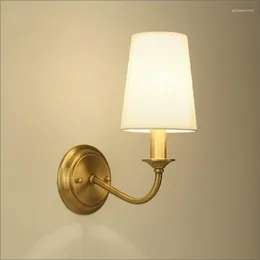 Wall Lamp Vintage Brass Iron E14 LED Sconce Home Deco Bedroom Beside Living Room Corridor Dinning Fabric Light Fixture