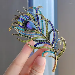 Brooches Fashionable Creative Pearl Peacock Feather Brooch Corsage Blue Dripping Oil Vintage Women Wedding Clothing Pins