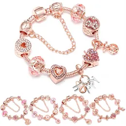 Bracciale con ciondoli in oro rosa con albero felice, bracciale con ciondolo con perline di vetro, braccialetto gioielli fai da te per donna, regalo280D