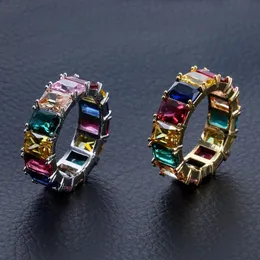 Męski hip -hop lodowe pierścienie biżuteria 2018 Nowy moda złoty pierścień Rainbow Colful Diamond Ring3298