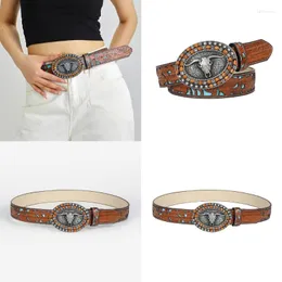 Belts Waist Belt Engraved Buckle For Cowboy Cowgirl With Flower Vintage Girl WaistChain Wide Sexy Oversize Wholesale