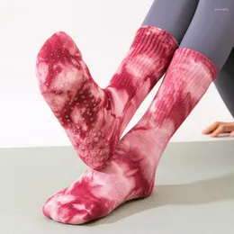 Athletic Socks Fashion Tie-dye Mid-calf Yoga Pilates Indoor Special Non-slip Sports Dance Fitness Floor