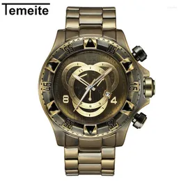 Wristwatches Luxury Retro Men Watches Brand Bronze Stainless Steel Quartz Sport Big Dial Male Wrist Relogio Masculino 2023