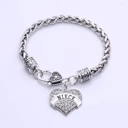 Charm Bracelets Mother's Day Gift For NIECE Bracelet Engraved Lobster Claw Clear Crystal Pave Heart