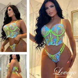 Bras Sets Sexy Lingerie Set Fancy Women Underwear Floral Embroidery Bra And Panty Push Up Thongs 2023 Transparent