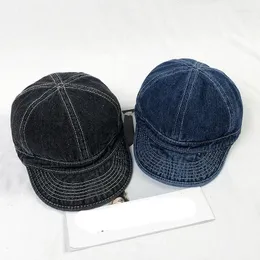 Berretti da baseball a tesa corta in denim tinta unita con tetto morbido Berretto da baseball hip-hop Protezione solare unisex Cappello da papà con visiera primavera autunno