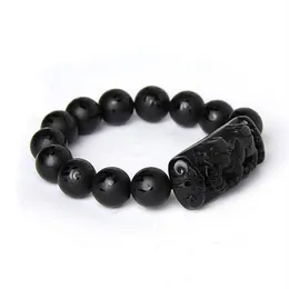 Cała Black Black Natural Obsydian Stone Bransoletka Sześć słów Buddha Beads Pixiu bransoletki dla mężczyzn Kobiety moda błogosław biżuteria B2597