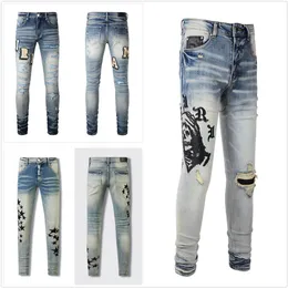 Mens Jeans için Tasarımcı Kot Pantolon Yürüyüş Pantolon Yırtılmış Hip Hop High Street Moda Marka Pantalones Vaqueros Para Hombre Motosiklet Nakışları Yakın Bağlantı