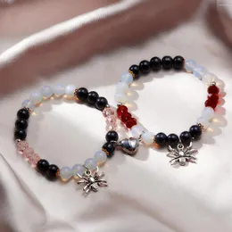 Charm Bracelets 2Pcs/set Spider Halloween Couple Bracelet Heart Energy Stone Beads Bangle Friendship For Women Girl