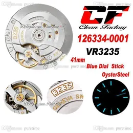 Clean CF 41 126334-0001 VR3235 Автоматические мужские часы с рифленым безелем, синие маркеры на циферблате, браслет из стали 904L из стали Oystersteel Super Edi258V