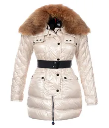 Sonbahar Kış Kış Kadınları Beyaz Ördek Parkas Fermuar Tek Göğüslü Ceketler Kapşonlu Kürk Kürk Kalın Sashes Kadın İnce Uzun Katlar MKW23006