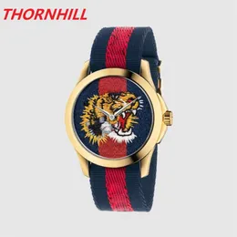 Luxury Women Tiger Bee Snake Skeleton Watches Special Designer Nylon Strap Relojes de Marca Mujer Lady Dress Wristwatch Quartz CLO237S