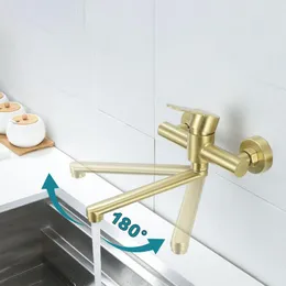 Kitchen Faucets In-Wall Brushed Gold Extra Long Spout Sink Faucet 180° Rotation Folding Bathroom Bathtub Mixer Tap Stainless Steel