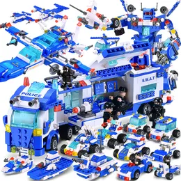 1100 Pieces City Police Station Building Kit Toddler Block Toys SWAT Mobile Command Centre Truck with Police Car Helicopter Patrol Boat Suitable for Boys and Girls