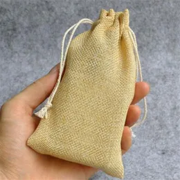 Jute Flax Linen Gift Bags 7x9cm 9x12cm 12x17cm pack of 100 Ring Earring Necklace Bracelet Jewelry Drawstring Pouch Party Candy Sac301p