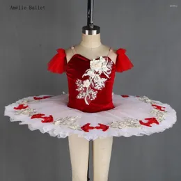 Stage Wear BLL425 Red Velvet Bodice With White Stiff Tulle Pancake Tutu Pre-Professional Ballet Dance Adult Girls Performance Costumes