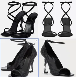 Luksusowy projektant opyum Crystal Sandals Sandals Kid-Strap High Heels Women Party Wedding Buty z pudełkiem Euro 35-43