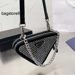 Designer Evening Bags P Timeless Strass Triangle Bags Mini Vaity Cosmetic Case With Silver Bracelet Chain Handle Totes Leather Strap Crossbody Shoulder Handbags 18