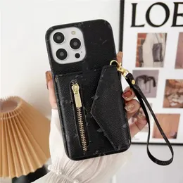 Designer Fashion Card Holder Telefonfodral för iPhone 15 15Pro Max 15Plus 14 14Promax 13Promax 13 12 12Pro 11 Pro Max Luxury Leather Zipper Wallet Phone Cover 23532