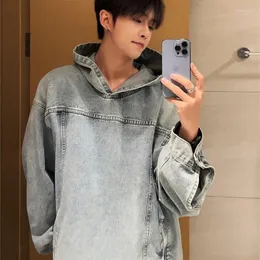 Men's Jackets Washed Vintage Denim Hooded Coat American Fashion Brand High Street Loose Casual Pullover Top 2023