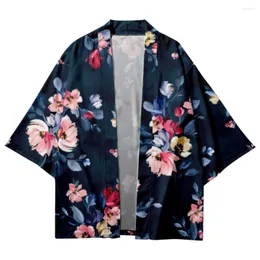 Ubranie etniczne kwiat wydrukowany niebieski japońskie szorty kimono plażowe harajuku para kobiet mężczyzn kardigan swobodny luźne streetwear yukata
