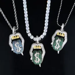 New All Hallows' Day Gift Jewelry For Women Iced Out Bling CZ Tennis Chain Tongue Pendant Drip Dollar Lip Necklace244u