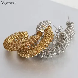 Stud VQYSKO Telephone Wire Spiral Hoops Earrings Coil Clasp Bead Cage By Caitlyn Minimalist Jewelry Perfect Gift For He 230928