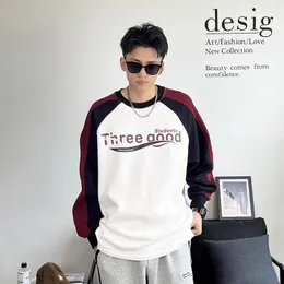 Men's Hoodies Autumn Retro Color Block Letter Printed O-neck Sweatshirt American Loose Casual High Street Tops Jackets Male Clothes