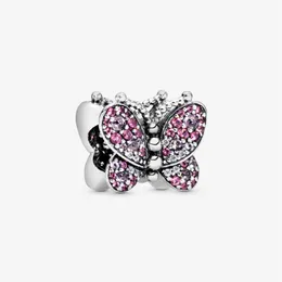 100% 925 Sterling Silver Pink Pave Butterfly Charms Fit Original European Charm Armband Women Wedding Engagement Jewelry 179K