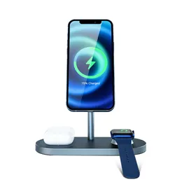Metal magnetic 3 in 1 wireless charging vertical stand wireless charger for Apple mobile phone watch