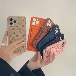 Designer Classic Old Flower Card Leather Silicone Luxury iPhone 15 14 13 12 11 Pro Max 14Plus 7 8 Plus X XR XS XSmax Hardshell Leather Case