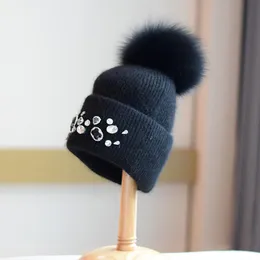 2023 New winter wool hat luxury quality Fox fur pompom hats beanie High quality Girls women bonnet winter beanie hats for men