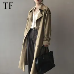 Damen Trenchcoats Koreanische Mode Frauen Mantel Solide Lose Zweireiher Lange Windjacke Büro Dame Frühling Herbst Jacken Kleidung