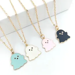 Chains Creative Anime Cartoon Cute Black And White Ghost Necklace Powder Blue Pendant Lady Halloween Party Gifts