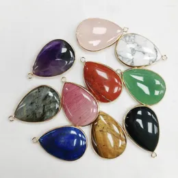 Pendant Necklaces Fashion Natural Stone Gem Amethyst Lapis Lazuli Gold Color Hemming Necklace Earrings Jewelry Accessories 10pc