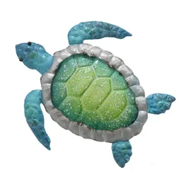 Decorative Objects Figurines Metal Blue Turtle with Glass Wall Art for Home Decor Sculpture Statue Indoor Outdoor Decoration of Pool Yard Bathroom 230928