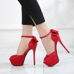 Dress Shoes Maogu Red High Heels Women Pumps Platform Heel Party Ladies Stiletto Shoe With Bow Tie 2023 Women's Peep Toe 34