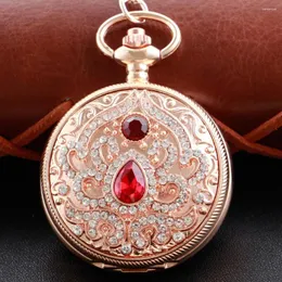 Pocket Watches Rose Gold Fan-Shaped Diamond Watch Necklace Fob Chain Steampunk Clock Quartz Vintage For Men And Women Gift