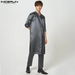 Men's Tracksuits INCERUN 2023 Muslim Style Medium Length Robe Long Pants Sets Male Simple Front Split Solid All-match Two-Piece S-5XL