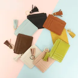 Fashion Tassels Women Zipper Wallet Leather ID Credit Card Holder Design Coin Purse Multi Color Women's Card Bag with Keychain