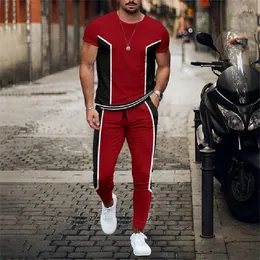 Männer Trainingsanzüge Frühling Und Sommer Gestreiften Trainingsanzug Mode Kurzarm T-shirt Hosen Streetwear 2 Stück Set Männer Outfits Casual Anzug