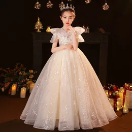 2023 champagne Lace Flower Girl Dresses Ball Gown Tulle Backless Lilttle Kids Birthday Pageant Weddding Gowns Tulle First holy Communion Dress sexy birthday dress