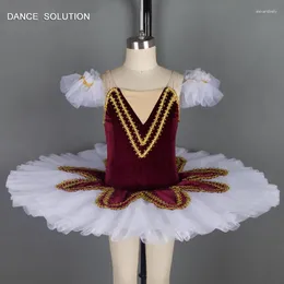 Stage Wear Wine Red Velvet Top With Gold Trim Professional Ballet Tutu For Women & Girl Ballerina Dance Costumes Dress BLL038